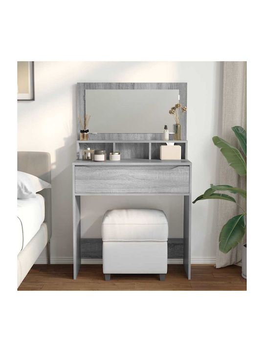 Floor-standing Bedroom Makeup Dressing Table Wooden Grey with Mirror 80x39.5x135cm