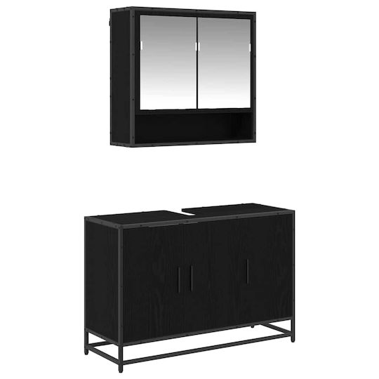 vidaXL Πάγκος με Νιπτήρα, Καθρέπτη & Στήλη Μ90xΒ60xΥ33cm Μαύρη Οξυά