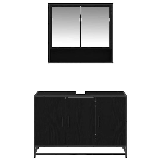 vidaXL Blat cu Lavoar, Oglindă & Coloană L90xW60xH33cm Black Beech