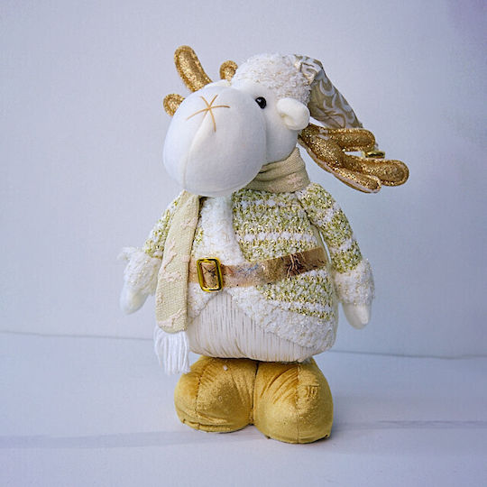 Decorațiune Tematică Ren Căciulă Fular 30 Cm Alb Auriu