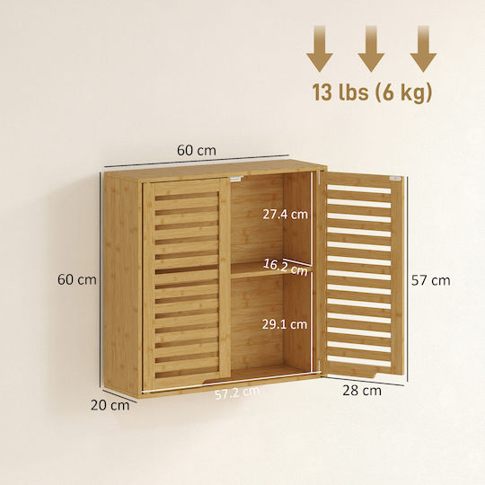 HomCom Oglindă de Baie cu Raft & Dulap 60x20cm