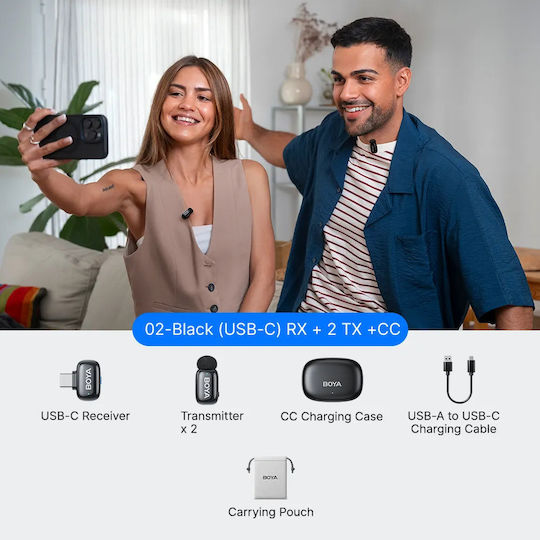 Boya mini 2 Type-C Set Wireless Δυναμικό Microphone Πέτου, Clip On Journalistic