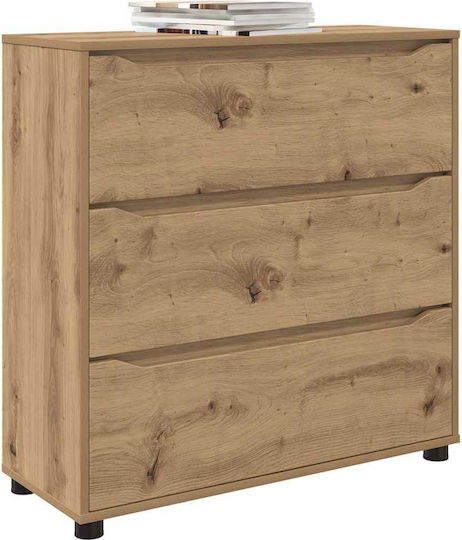 Wooden Chest of Drawers with 3 Drawers Artisan Oak 80x31x81cm