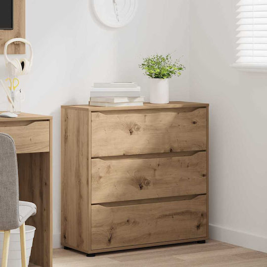 Wooden Chest of Drawers with 3 Drawers Artisan Oak 80x31x81cm