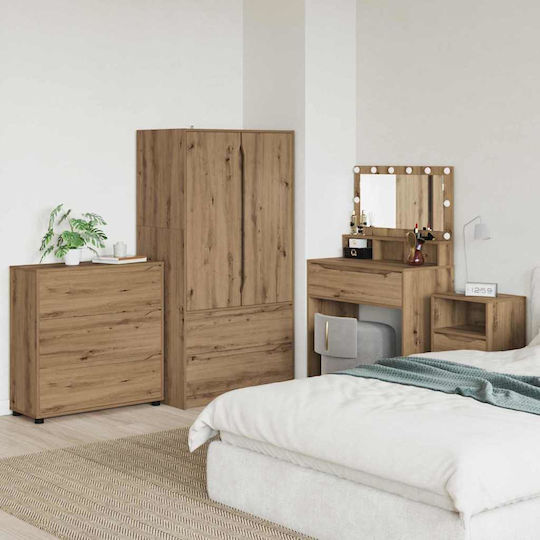 Wooden Chest of Drawers with 3 Drawers Artisan Oak 80x31x81cm