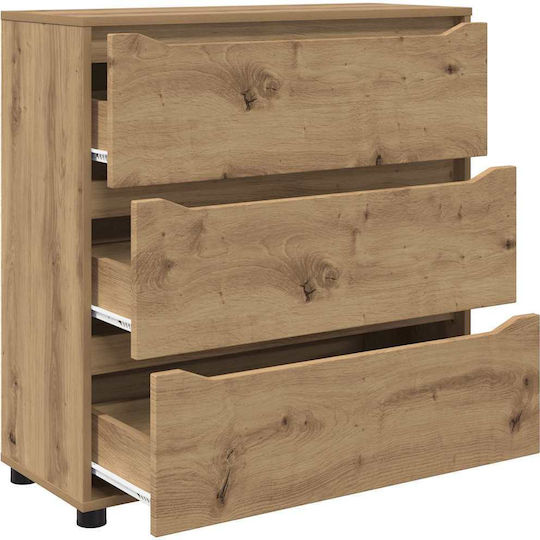Wooden Chest of Drawers with 3 Drawers Artisan Oak 80x31x81cm