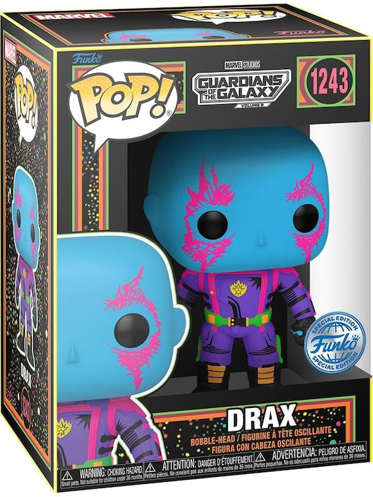 Funko Поп! Tees Marvel: Marvel - Adult: Guardians of the Galaxy - Drax (Blacklight) Vinyl Figure and T-Shirt (S) (Черна светлина) Специално издание
