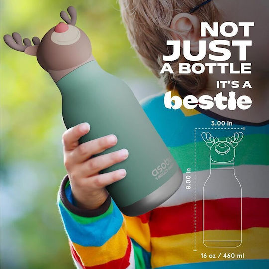 Asobu Stainless Steel Kids Water Bottle Thermos with Straw Asobu Bestie Reindeer 460ml