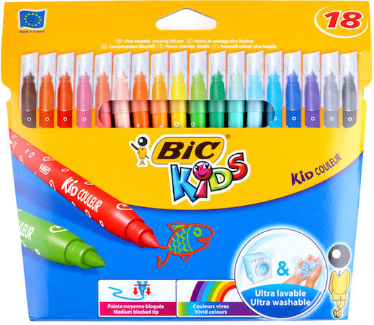 BIC Μαρκαδόροι Ζωγραφικής Λεπτοί, Πλενόμενοι Σετ 18 χρώματα