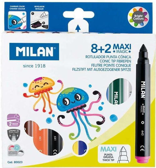Milan Magic Μαρκαδόροι Ζωγραφικής 7.5mm Χονδροί, Μαγικοί Σετ 10 χρώματα