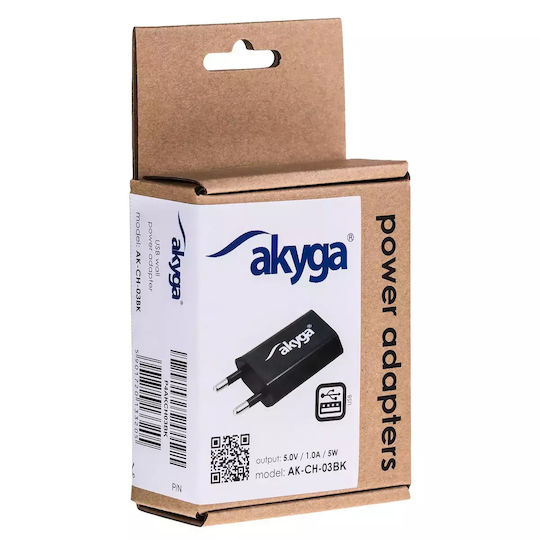 Akyga Charger Without Cable with USB-A Port 5W Blacks (AK-CH-03WH)