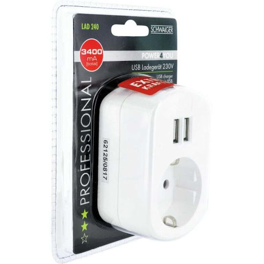 Schwaiger Charger Without Cable with 2 USB-A Ports Whites (LAD240532)