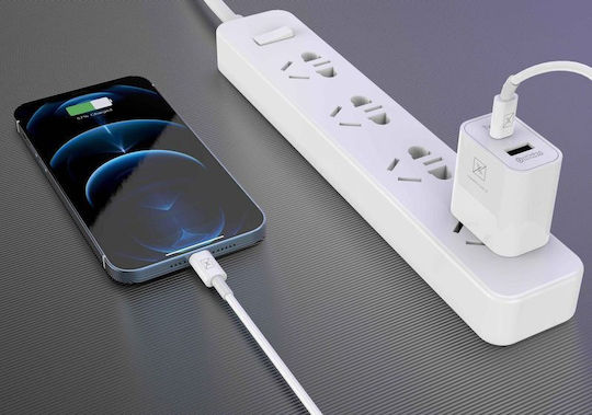 Maxximus Ladegerät ohne Kabel mit USB-A Anschluss und USB-C Anschluss 20W Stromlieferung Weißs