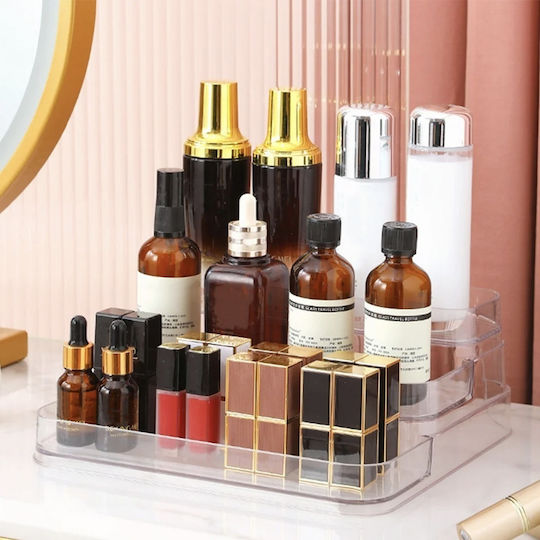 Pufo Shelf Display Organization Medicines Makeup Products In Steps 3 Levels 25.5 X 23.5 Cm Transparent