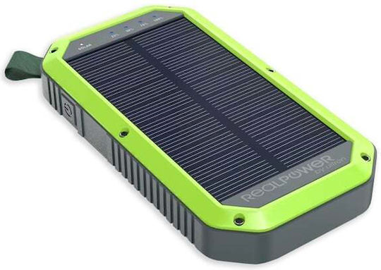 RealPower PB-10000 Solar Ηλιακό Power Bank 10000mAh με Θύρα USB-A και Θύρα USB-C Μαύρο