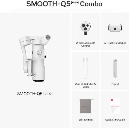 Zhiyun Smooth Q5 Ultra Combo Phone Gimbal with 3 Axis Stabilization and 13.5 Operating Hours Gray