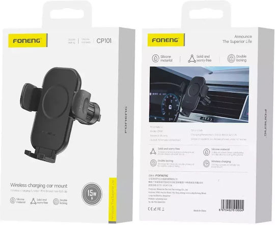Foneng Cp101 Car Mobile Mount with Adjustable Hooks and Wireless Charging Black