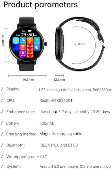 Xoxo Idealstore Brățară Fitness Smartwatch Ecran Tactil Complet Ips Apeluri Bluetooth Notificări Monitorizare Ritm Cardiac Oxigen în Sânge Somn Muzică Ip67 Multi-sport Asistent Vocal Android-ios Baterie de Lungă Durată Ediția Neagră