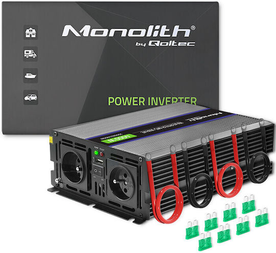 Qoltec Инвертор за кола Модифицирана синусоидална вълна 4000W за преобразуване на 12V DC в 230V AC