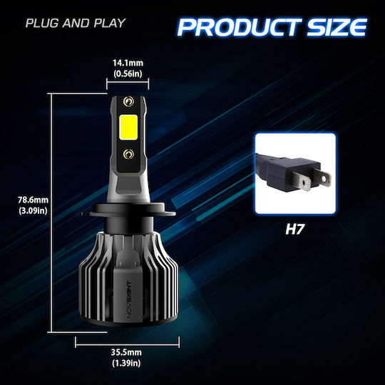 NovSight Lamps Car N39 H7 LED 6000K Cold White 12V 72W 2pcs