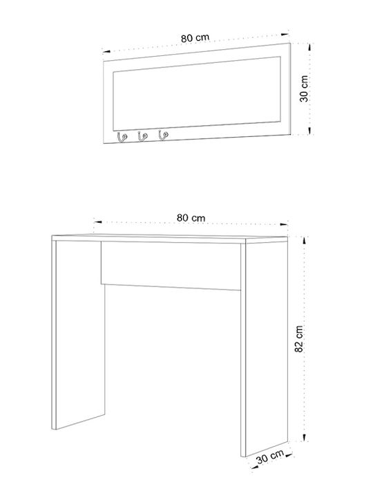 Cosenza Wooden Console Table with Mirror Oak L80xW30xH82cm