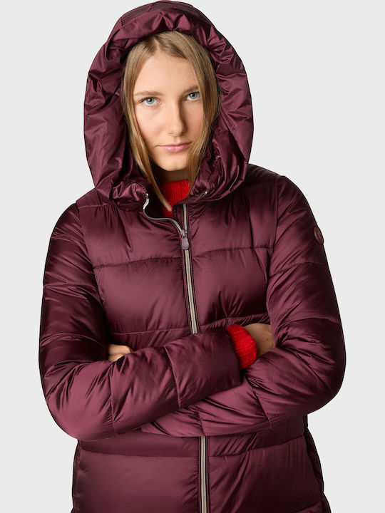Lang Damen Puffer Jacke für Winter Bordeaux
