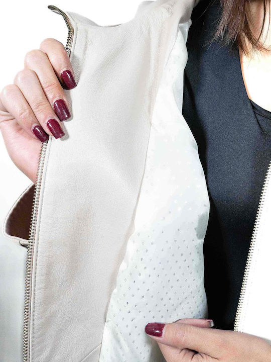 Women's Lifestyle Leather Jacket for Winter with Hood Beige