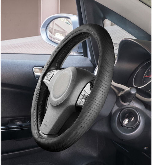 Cartech Κάλυμμα Τιμονιού Αυτοκινήτου Δερμάτινο Γκρι με Γκρι Ραφή