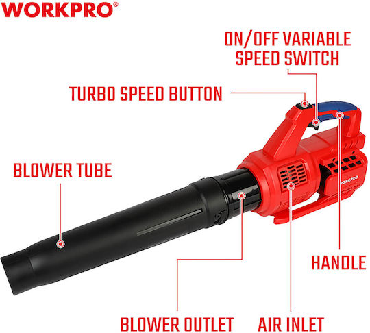 WorkPro Blower Handheld Battery 20V Solo with Maximum Air Speed 162km/h