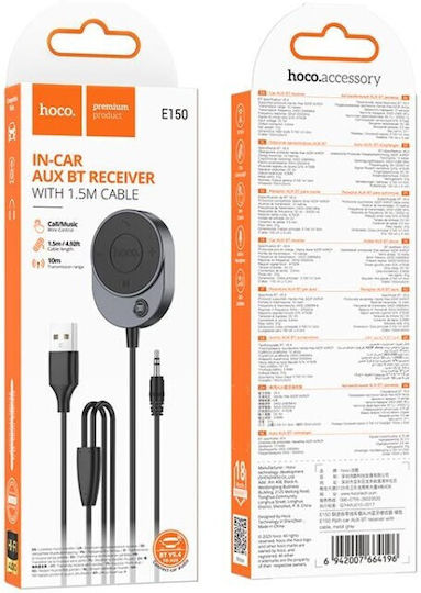 Wireless Car Receiver Hoco Aux Bluetooth Cable Jack 3.5 mm E150 Metal Gray