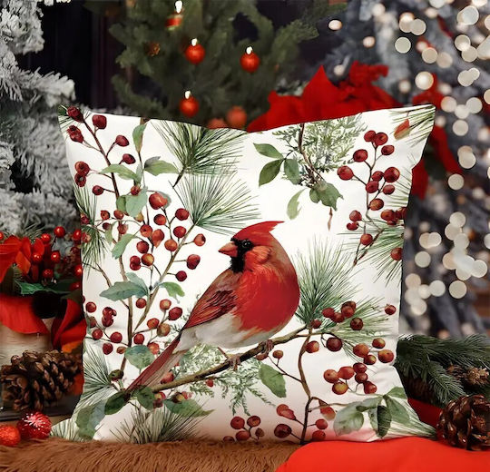 By Queen Limited Festive Edition Μαξιλαροθήκη Καρδινάλιο Κλαδιά Πεύκου 45x45εκ