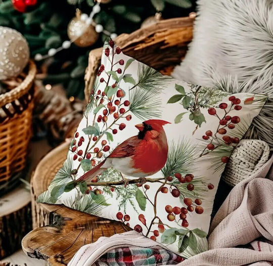 By Queen Limited Festive Edition Μαξιλαροθήκη Καρδινάλιο Κλαδιά Πεύκου 45x45εκ