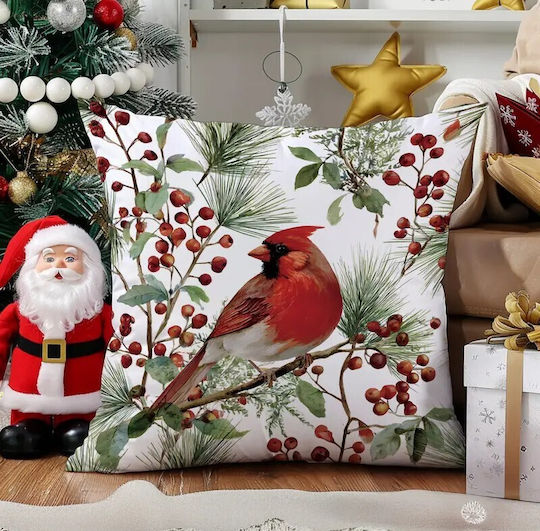 By Queen Limited Festive Edition Μαξιλαροθήκη Καρδινάλιο Κλαδιά Πεύκου 45x45εκ