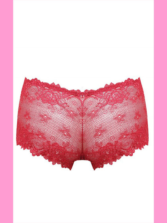 Damen Boxer Nahtlos mit Spitze Rot