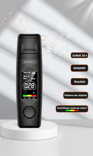 Invincio Testere De Alcool Profesional Digital Fără Contact Alcooltest Fără Necesitate De Muștiuc Funcție De Memorie 5 Măsurători Precizie + 0.01% Bac Ecran Lcd Indicator De Risc Culoare Neagră
