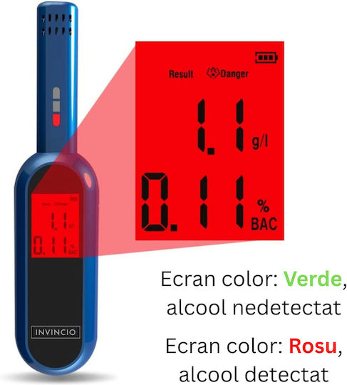 Invincio Safe Testeur De Alcool Digital De Precizie Portabil Fără Contact Precizie +/-0.01%bac Ușor Compact Fără Necesitatea Muștiucului Ideal Pentru Testări Frecvente Rapide Pentru Mulți Oameni Afișaj Rapid Utilizare Intuitivă Albastru