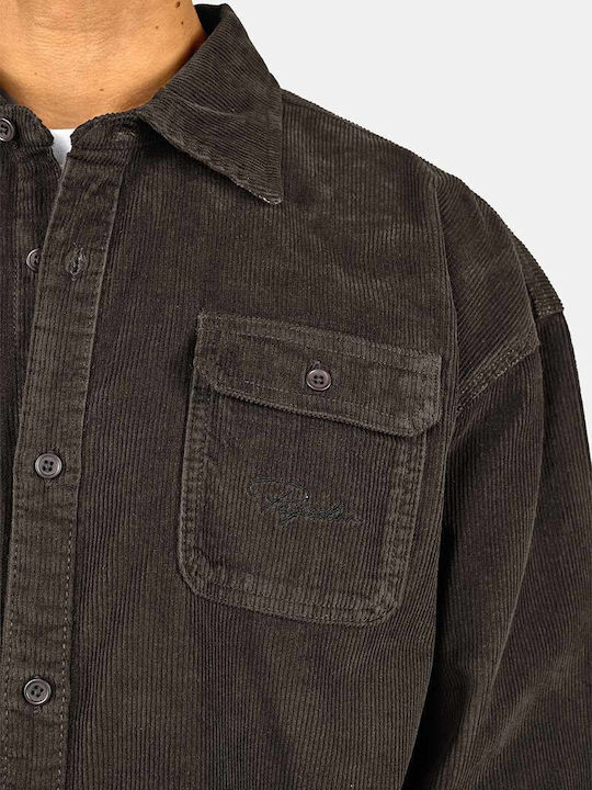 Long Sleeve Corduroy Shirt in Oversized Line Walnut Brown