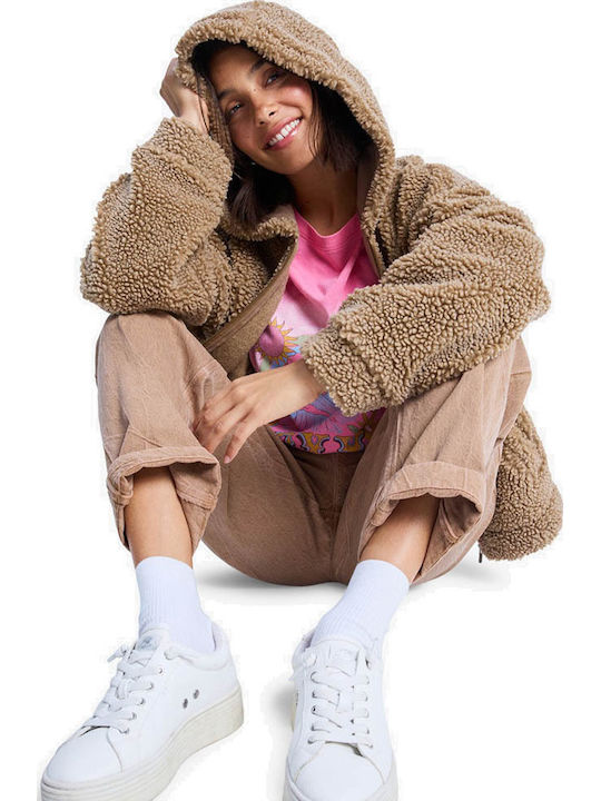 Women's Cardigan with Zipper Brown