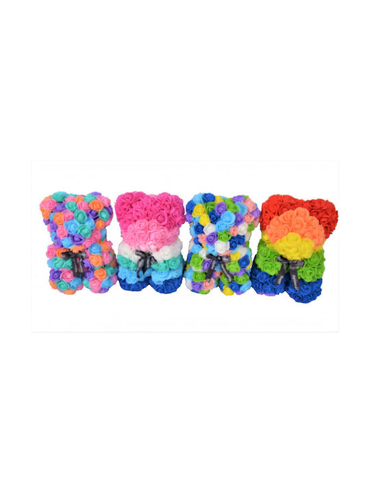 Multicolor Floral Bear Made Roses 25 Cm Hand Decorated Gift Box Pink-purple-blue