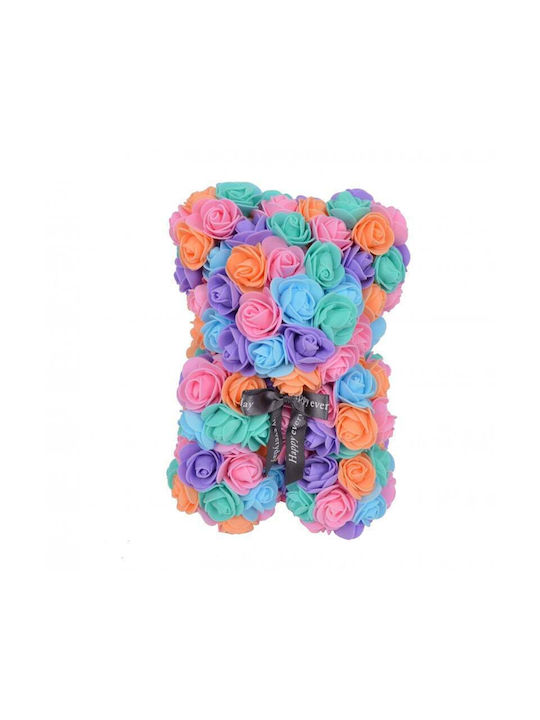 Multicolor Floral Bear Made Roses 25 Cm Hand Decorated Gift Box Pink-purple-blue
