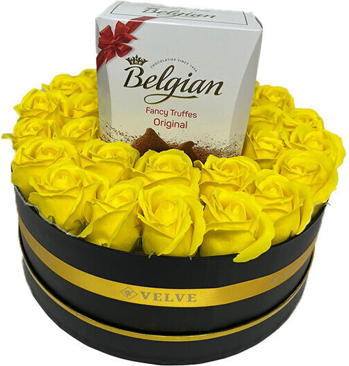 Aranjament Floral În Cutie Rotundă Trandafiri Săpun Trufe Belgiene Flori Uscate Parfumate Galbene Aranjament Floral În Cutie Rotundă Trandafiri Săpun Trufe Belgiene Flori Uscate Parfumate Galbene