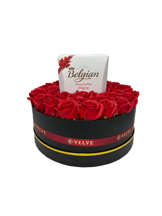 Floral Arrangement In A Round Box Soap Roses Belgian Truffles Scented Dried Flowers Red