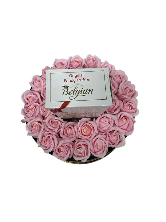 Floral Arrangement In A Round Box Soap Roses Belgian Truffles Scented Dried Flowers Pink