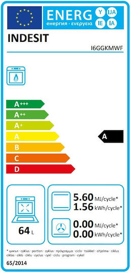 Indesit Aragaz cu Gaz Natural 64lt cu Plite pe Gaz Natural L60cm. Albă