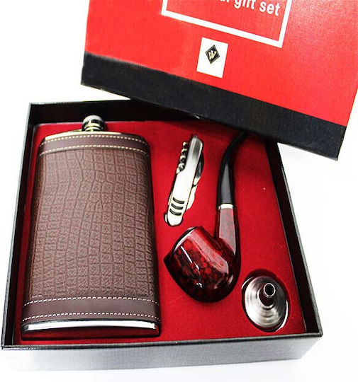 Vlv Herren Geschenkset 4 Teile Trinkflasche Pfeife Trichter Taschenmesser Braune