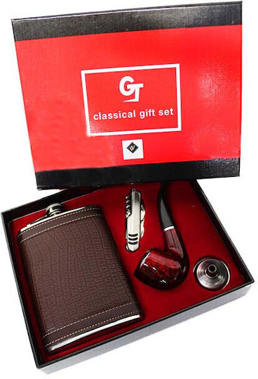 Vlv Herren Geschenkset 4 Teile Trinkflasche Pfeife Trichter Taschenmesser Braune