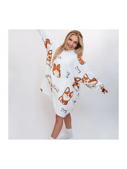 Κουβέρτα Fleece με Μανίκια 80x80εκ. Λευκή