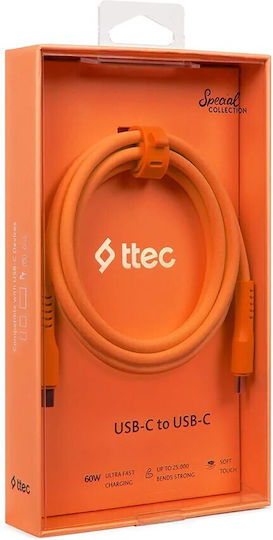 TTEC USB 2.0 Cable USB-C male - USB-C 60W PD Πορτοκαλί 1.2m