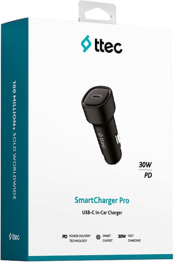 TTEC Încărcător Auto De 30W Cu Încărcare Rapidă Și O Portă 1xType-C Culoare Neagră