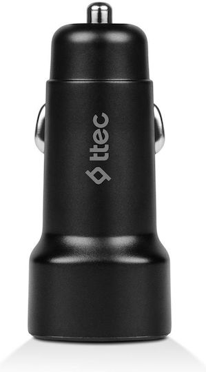TTEC Φορτιστής Αυτοκινήτου 5W με Θύρες: 2xUSB μαζί με Καλώδιο Lightning / Type-C Μαύρο Χρώμα